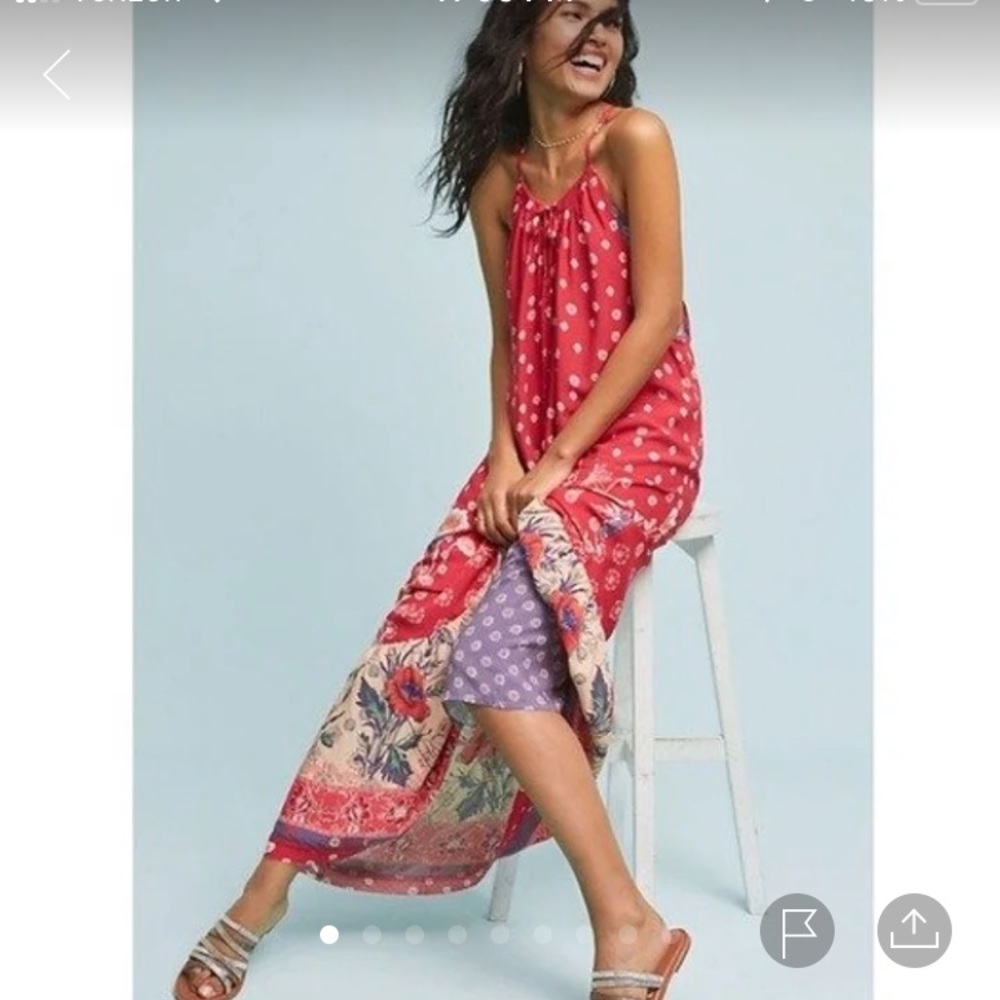 Maeve Anthropologie red floral maxi dress